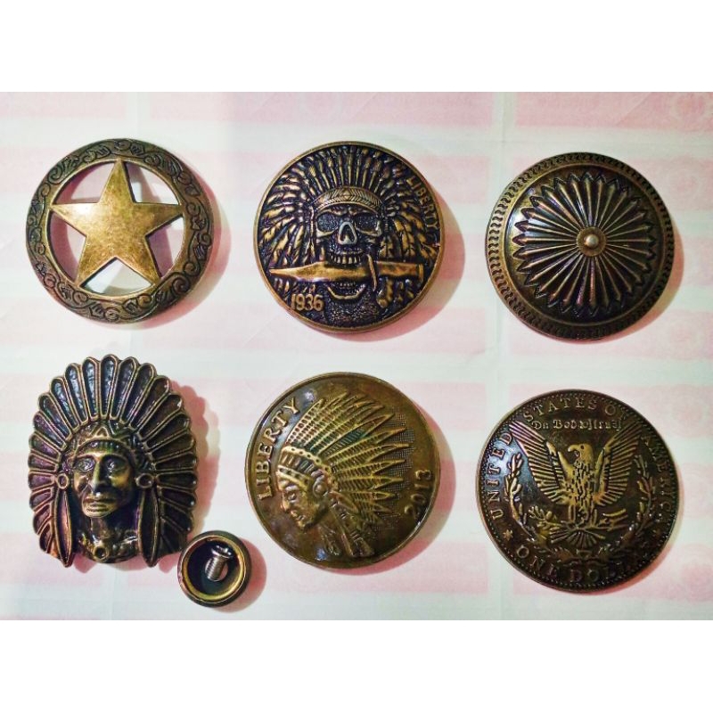 เหรียญสำหรับติดกระเป๋า ตกแต่ง DIY เครื่องหนัง แถมฟรี น๊อตและตัวเป๊ก ราคาส่ง