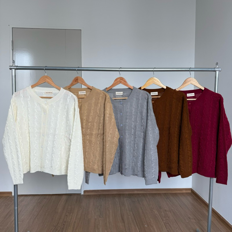 Nora cardigan รวงข้าวสลับเปีย คาร์ดิแกน คอกลม ไหมพรม oversize plussize ยืดเยอะ