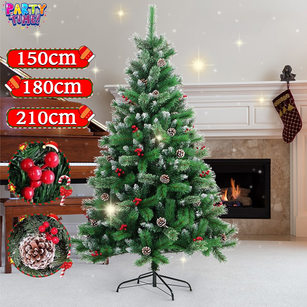 Big Party 🎄🎄ต้นคริสต์มาส ต้นไม้ตกแต่งบ้าน สีเขียว ปลายขาว มีลูกสน ตกแต่งในต้น ฐานเป็นเหล็ก Christmas x-mas พร้อมส่ง
