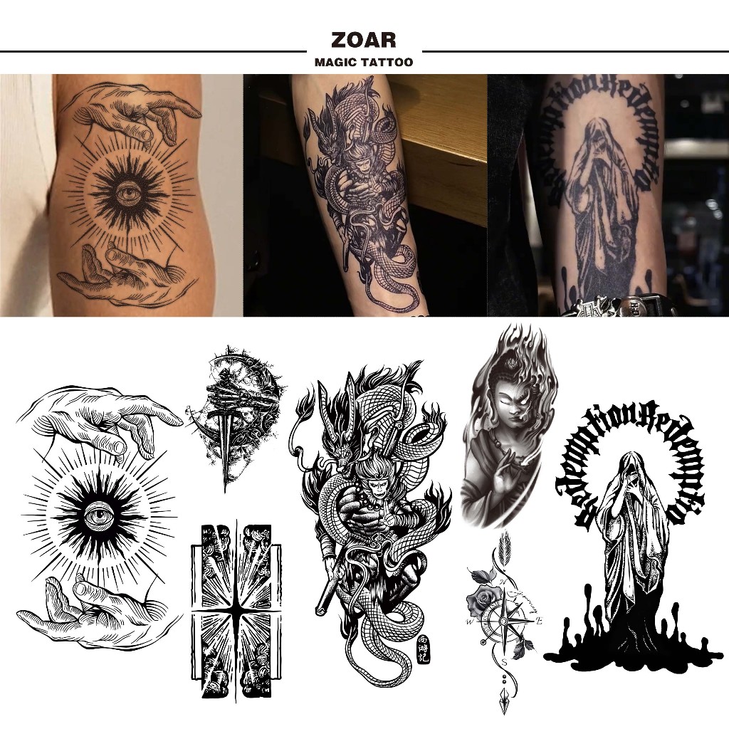 ZOAR พร้อมส่ง A041 Magic tattoo สติ๊กเกอร์รอยสักสมุนไพร กันน้ำ กันรอย ยาวนาน กึ่งถาวร แสดงสี เหมือนจริง