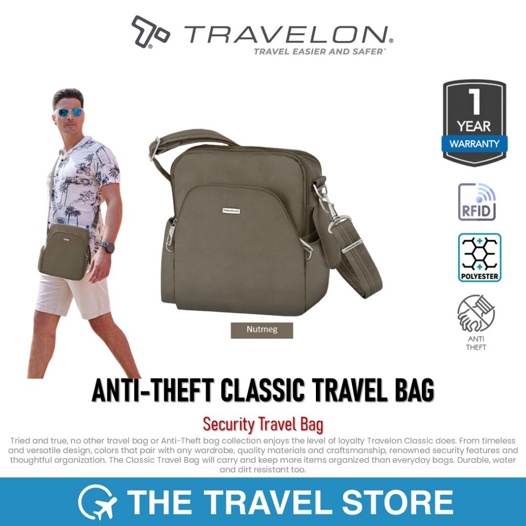 Travelon ANTI-THEFT CLASSIC TRAVEL BAG (42224-761) กระเป๋าสะพายข้าง พาดหัวไหล่ ป้องกันโจรกรรมข้อมูล