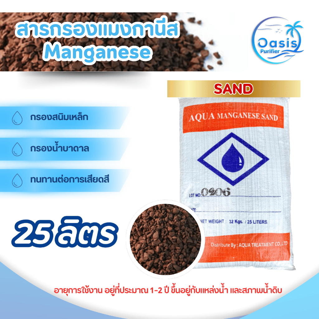 สารกรอง แมงกานีส Aqua Sand 25 ลิตร สารกรองแมงกานีส กรองสนิม MANGANESE แซน