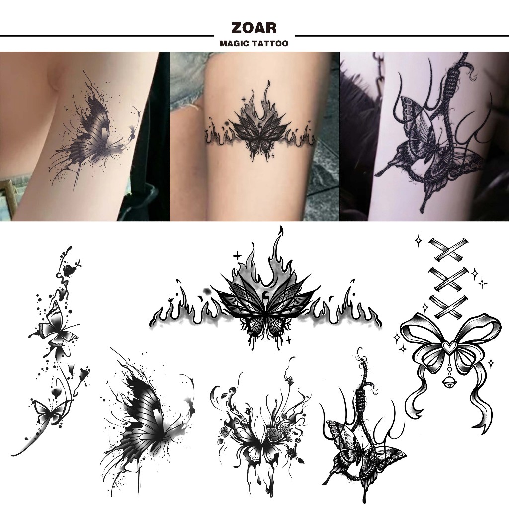 ZOAR พร้อมส่ง L02Magic tattooสติ๊กเกอร์รอยสักสมุนไพร ชุดผีเสื้อ กันน้ำ กันรอย ยาวนาน กึ่งถาวร