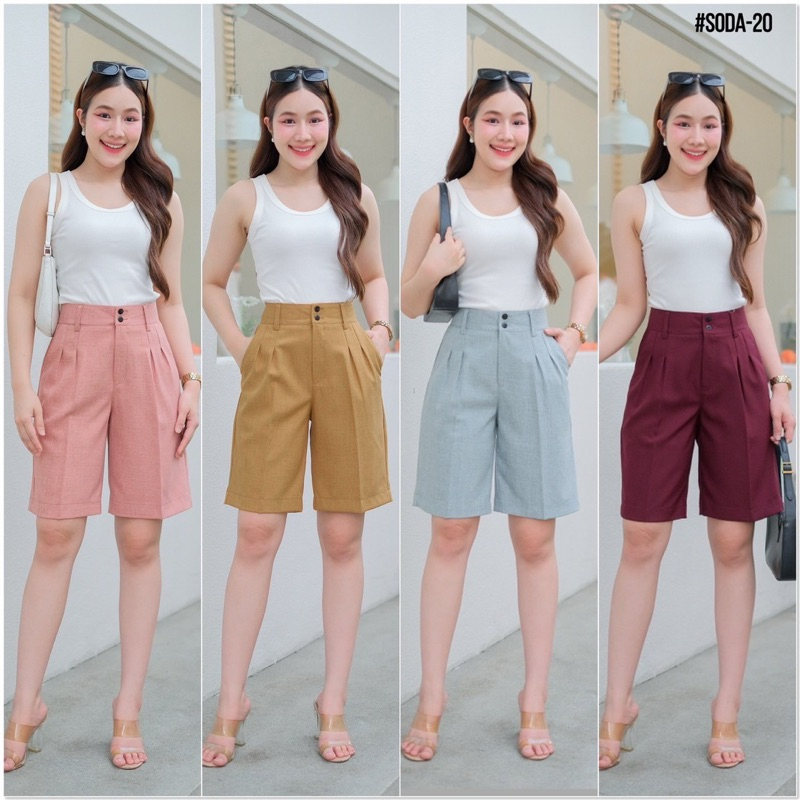 กางเกงขาสามส่วนทรงขาตรงติดกระดุม2เม็ดจีบหน้าM-3XL♾️