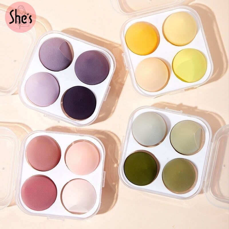 พร้อมกล่องเก็บ💕ฟองน้ำแต่งหน้า 4 ชิ้น ฟองน้ำไข่ ฟองน้ำเกลี่ยรองพื้น พัฟ นิ่มใช้ดี หลายรูปทรง