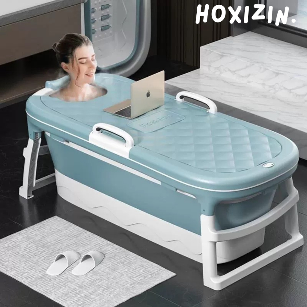 อ่างอาบน้ำพับเก็บได้ อ่างแช่น้ำพลาสติกพรีเมียมฝาปิดเก็บอุณหภูมิ Bathtub รับน้ำหนักเยอะ มีลูกกลิ้งนวด