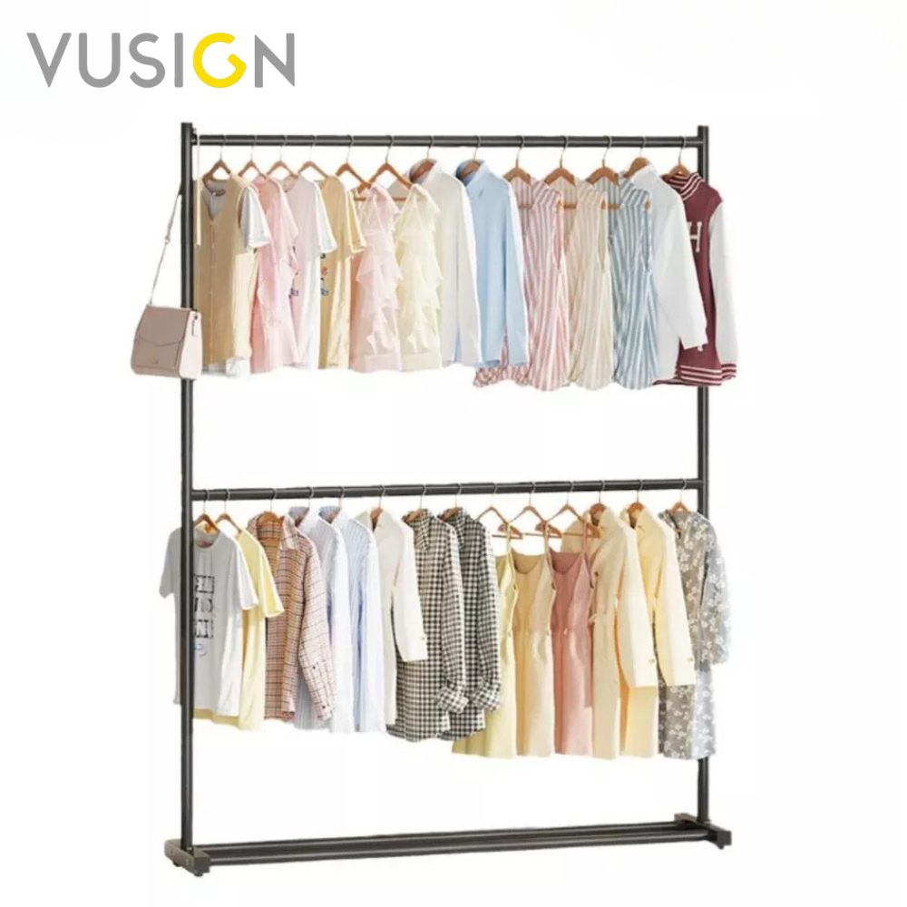 Vusign ราวแขวนเสื้อผ้า ราวตากเสื้อ ราวเหล็กแขวนผ้า 2ชั้น รับน้ำหนักได้ 25Kg แขวนเสื้อผ้าได้เยอะ Clothes Rack