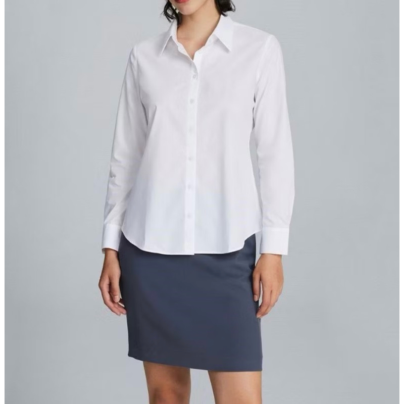 G2000 (รุ่นใหม่) เสื้อเชิ้ตผู้หญิงแขนยาวสีขาว เสื้อเชิ้ตทำงานเบสิคสำหรับผู้หญิง ทรงเข้ารูป