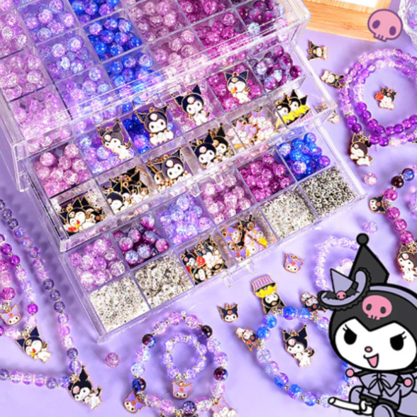 ประดับด้วยลูกปัดมือ DIY Sanrio🔥🔥ชุดร้อยลูกปัด Kuromi เซ็ตลูกปัด ชุดลูกปัด diy พร้อมอุปกรณ์ อุปกรณ์เสริมผมหญิงสาว