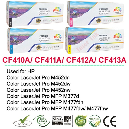 หมึกพิมพ์ CF410A / CF411A / CF412A / CF413A (410X) สีดำ/ สีฟ้า/ สีเหลือง/ สีแแดง Color Box