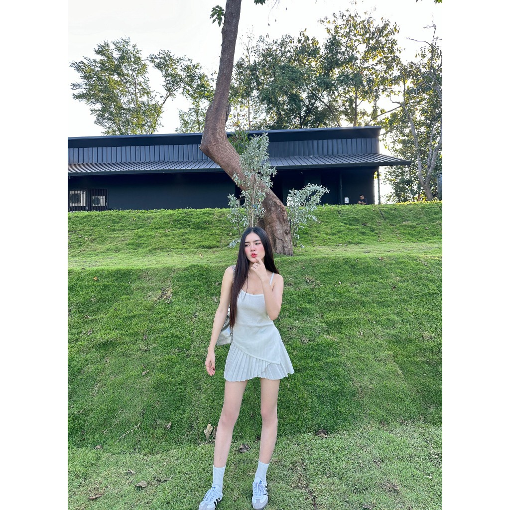 Aurora 🛒พร้อมส่ง🚚เสื้อสายเดี่ยว สีพื้น ไหมพรม สายคล้องไหล่ ผ่าด้านข้างสุดเซ็กซี่ แบบบาง ผ่าข้างมีซับใน ทรงพิเศษ11059 - รูปที่ 7