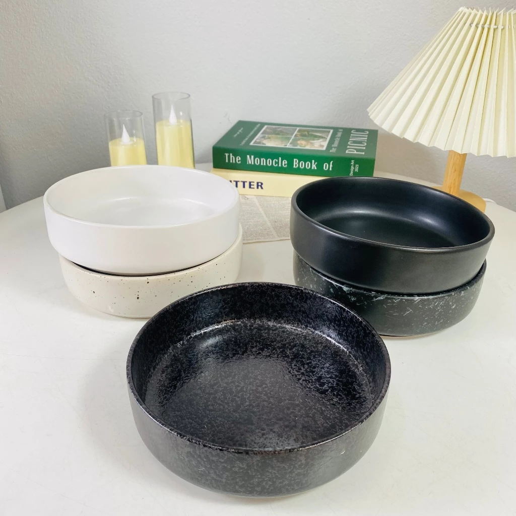 Stone Bowl สไตล์มินิมอล ชามทรงปิ่นโต ชามโยเกิร์ต ทรงขอบสูง ถ้วยคาเฟ่ ลายหินอ่อน
