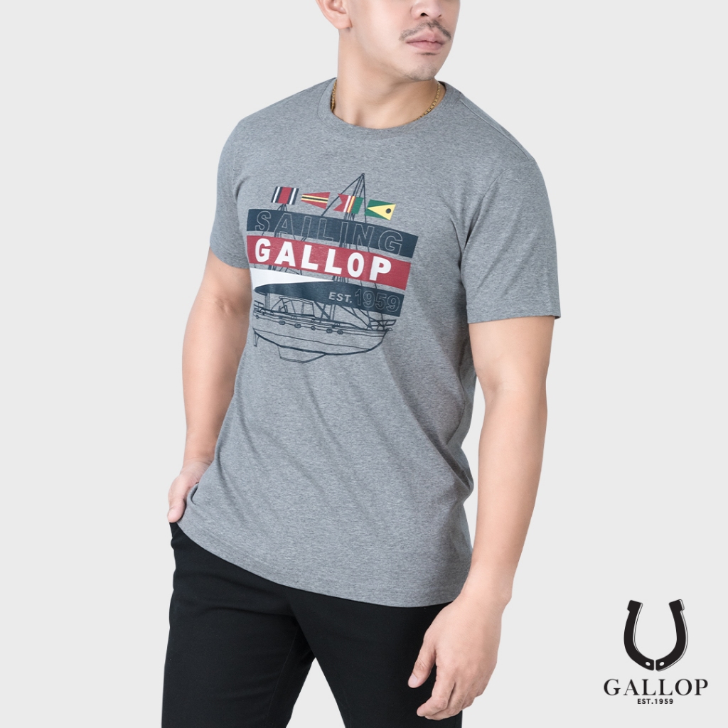 GALLOP : Graphic Tee เสื้อยืดพิมพ์ลาย ผ้าคอตตอนผู้ชาย รุ่น GT9110 สี Gray Top Dyed - เทา / ราคาปกติ 890.-