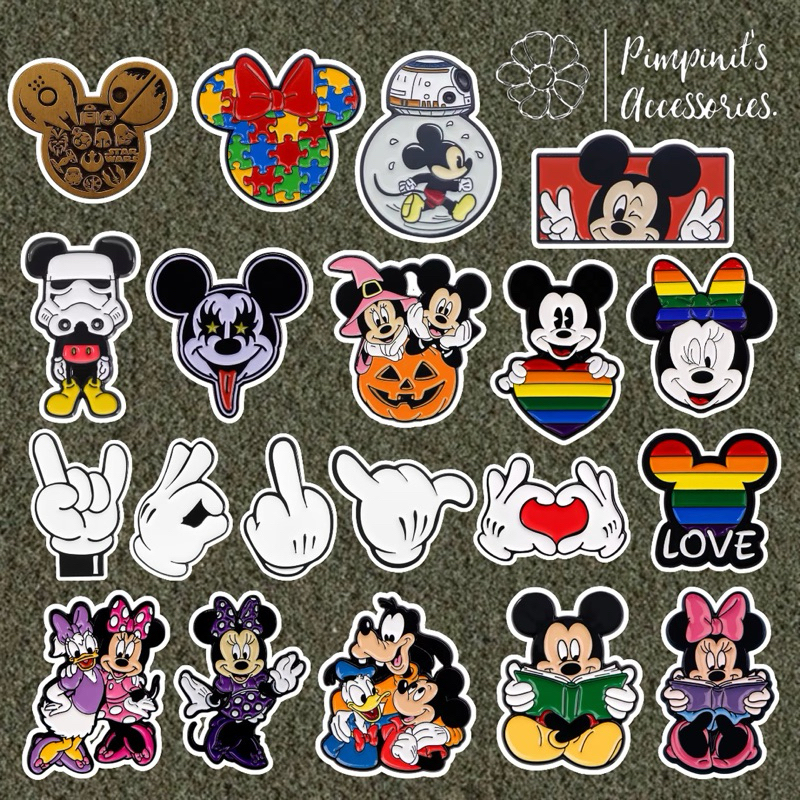 ʕ •ᴥ•ʔ พร้อมส่ง : เข็มกลัดเซ็ทดิสนีย์มิกกี้และมินนี่เม้าส์ | Mickey & Minnie Mouse - Disney Enamel Brooch Pin Set.
