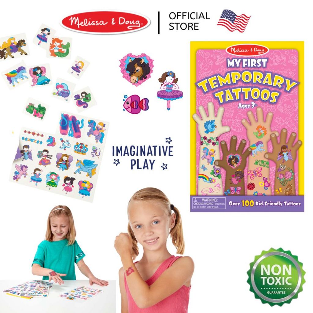 (ของแท้ USA) สติ๊กเกอร์แทททู เด็กหญิง ปลอดภัย 100% Non Toxic Tattoo Sticker Melissa Doug รอยสัก 2946