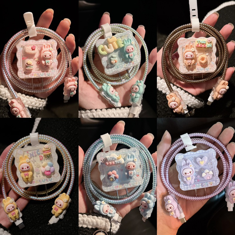 ชุดถนอมสายชาร์สำหรับ ไอโฟน ชุดเเต่งสาย สำหรับ สายชาร์จ 20วัต เคสหัวชาร์จ Adapter 20w กันสายหัก ลายการ์ตูน 35W