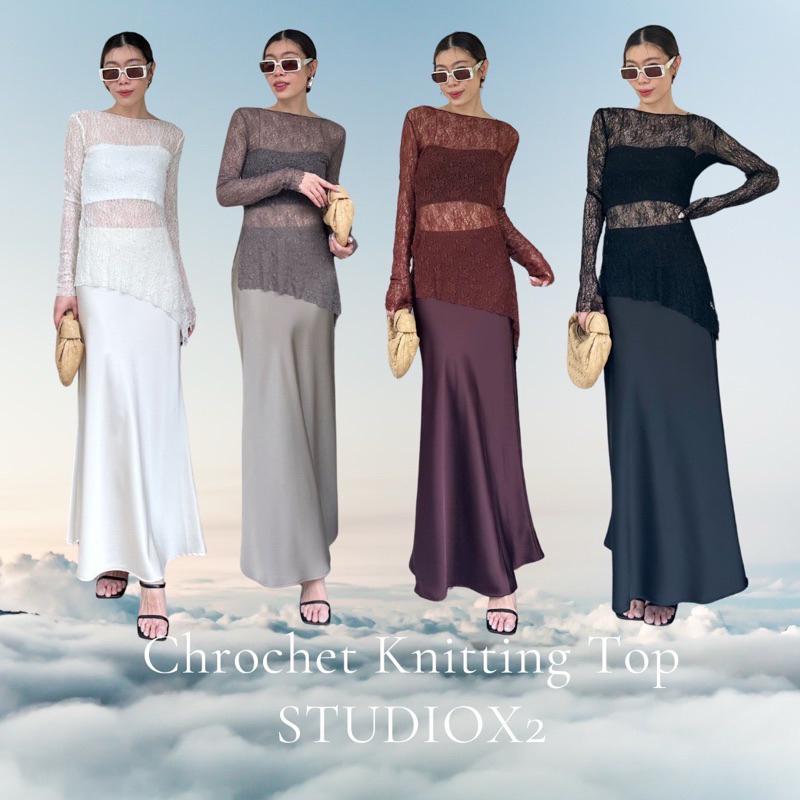 เปิดพรี 9908 New Arrival Chrochet Knitting Top (290฿) เสื้อถัก ซีทรู คอปาด แขนยาว ชายเฉียง มีผ่าข้าง1ฝั่ง studio