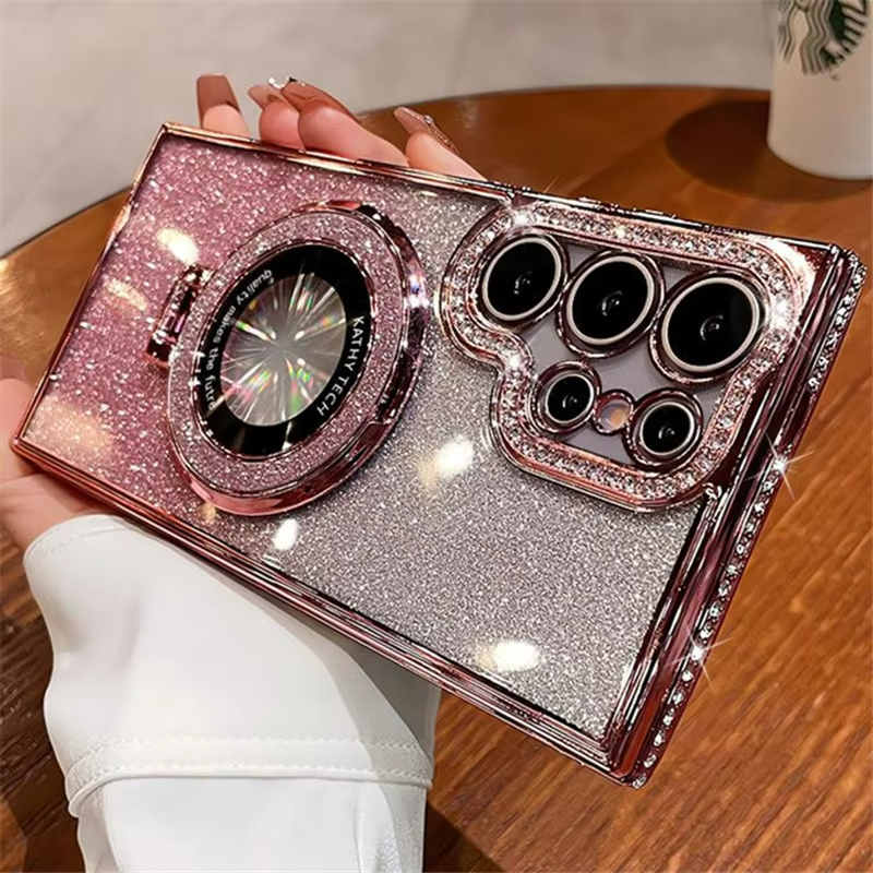 เคสซัมซุง สวย หรูหรา bling เพชร สำหรับ Samsung S24 S23 S22 plus Ultra ชาร์จไร้สายแม่เหล็กใสเคส #46