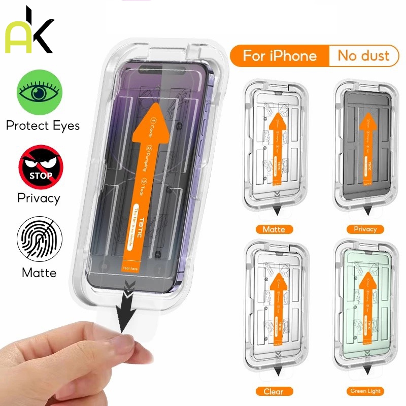 AKใช้ได้กับสติกเกอร์ 1 วินาที ที่มีฟิล์มกันรอย สำหรับIphone 17 16 15 14 13 12 14promax 11 12 Full-screen Tempered Film