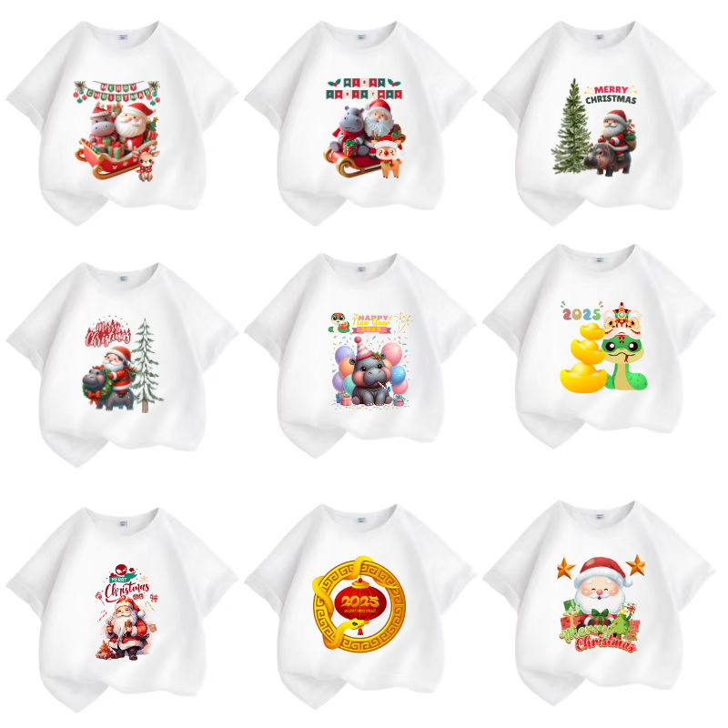 เสื้อยืดเด็กพิมพ์ลายเมอรี่คริสมาสMerry christmas เนื้อผ้าฝ้าย "เสื้อสีขาว" 822-639