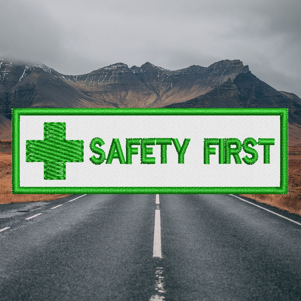 อาร์มปัก  SAFETY FIRST ขนาด 2.5x8 cm. ปักแน่น เน้นคุณภาพ คุ้มราคา