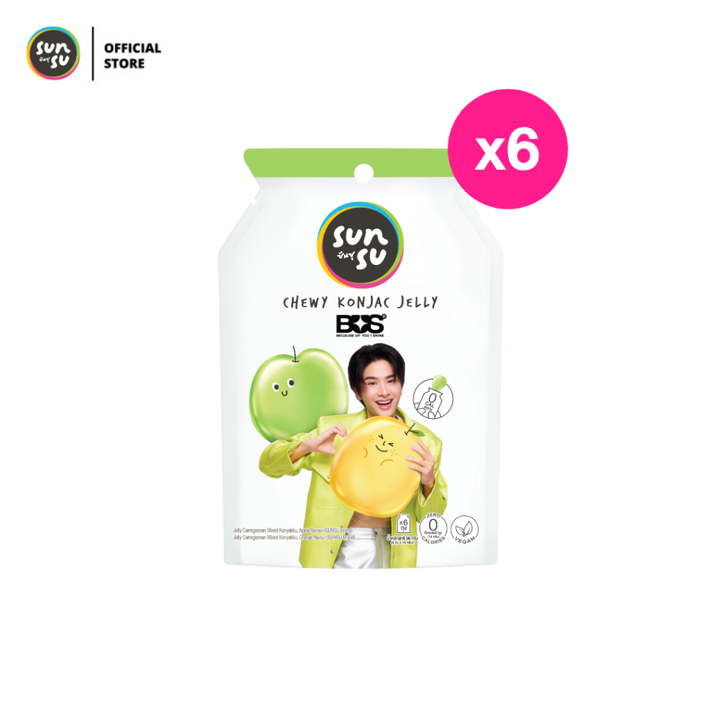 (แพ็ก 6) Sunsu ซันซุ เยลลี่ รสแอปเปิ้ล&ส้ม 6 ซอง