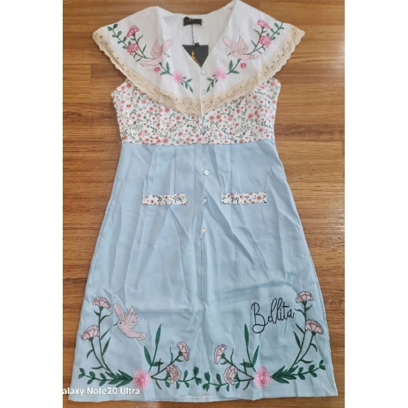 เดรสสั้นฟ้าคอปกทหาร ไซส์ M มือ1 ป้ายBo rich ta