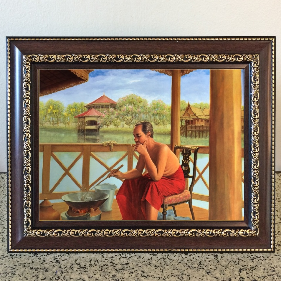 รูปรัชกาลที่5 ทอดปลาทู ขนาดรวมกรอบ 26 * 32 cm เสริมฮวงจุ้ย เจริญรุ่งเรือง เสริมโชคลาภ ขึ้นบ้านใหม่ หน้าที่การงาน