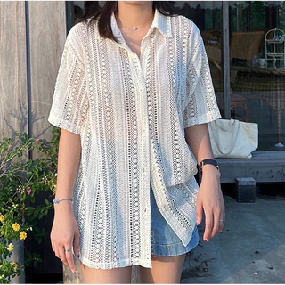 📔𝐍𝐈𝐘𝐀𝐈 𝐒𝐇𝐈𝐑𝐓 เสื้อเชิ้ตลูกไม้ถักแขนสั้น ผ้าเนื้อนิ่ม ไม่ระคายผิว