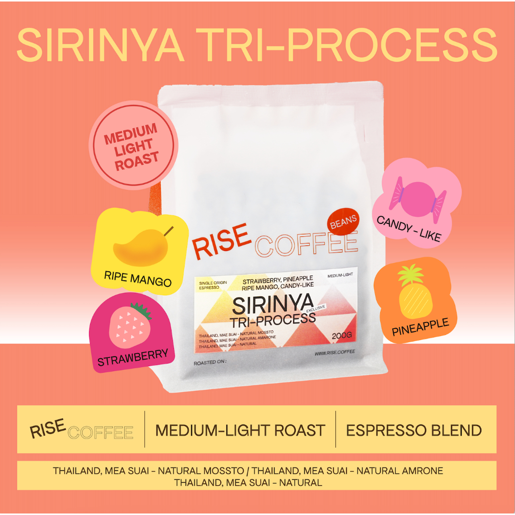 RISE COFFEE เมล็ดกาแฟคั่วกลางอ่อน SIRINYA TRI-PROCESS กาแฟจากโปรดิวเซอร์ชื่อดัง “พี่โกว์" จากไร่ศิริญญา จ.เชียงราย