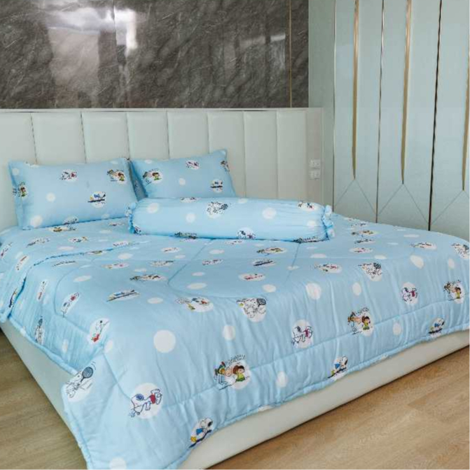 ชุดผ้าปู-ผ้านวม เนื้อผ้า Bamboo 100% ทอ 1000 เส้นด้าย ลาย Snoopy Dot Blue (ลายใหม่ล่าสุด) สินค้าลิขสิทธิ์แท้จาก USA