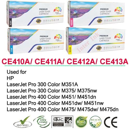 หมึกเลเซอร์ CE410A / CE411A / CE412A / CE413A (305A) สีดำ/ สีฟ้า/ สีเหลือง/ สีแดง Full Color