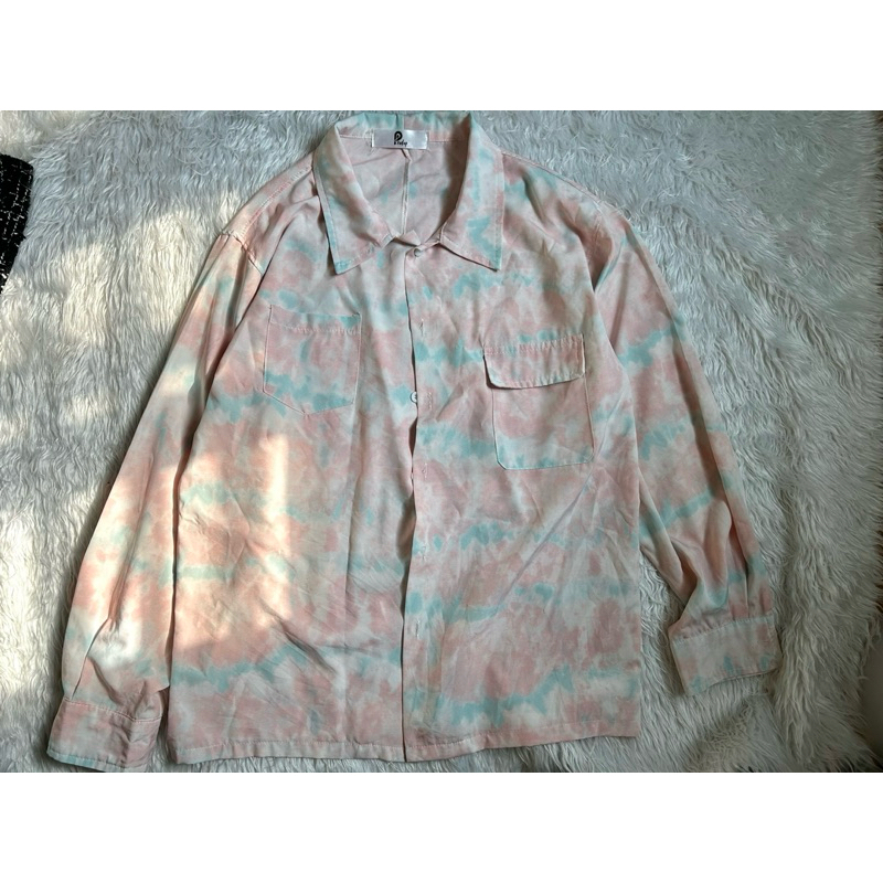 Pradap เสื้อเชิ้ตแขนยาว ผ้าลื่น สีพาสเทลฟ้าชมพู คอตตอนแคนดี้