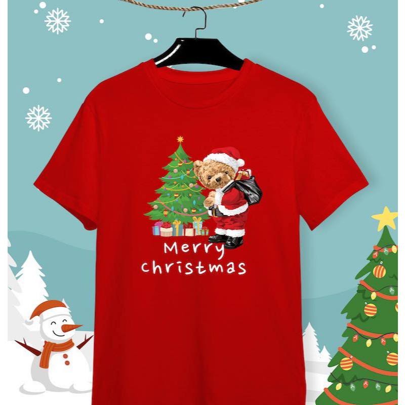 เสื้อยืดวันคริสต์มาส Merry Christmas X'Mas ผ้าคอตตอน หนานุ่ม งานสกรีน DFT เรียบเนียนไปกับเนื้อผ้า