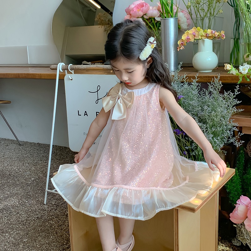 PRINCESS KESLI สไตล์เกาหลี ชุดเดรสเด็กผู้หญิง เดรสออกงาน แขนกุด ฟรุ้งฟริ้ง แต่งโบว์ 1-11 ปี รูปที่ 4
