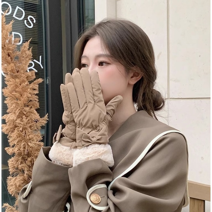 tb346 ถุงมือกันหนาวผู้หญิงมีโบว์ ทัชสกรีนได้