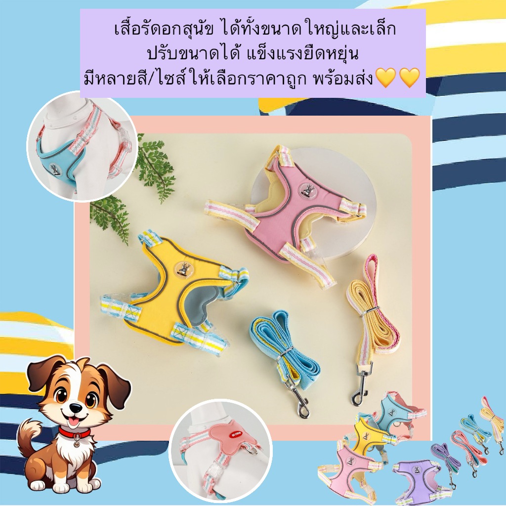 PP-572 เสื้อรัดอกสุนัข เหมาะสำหรับสุนัขขนาดเล็กถึงใหญ่ ปรับขนาดได้ แข็งแรงและยืดหยุ่น พร้อมสีและไซส์ให้เลือก พร้อมส่ง