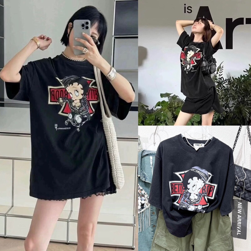 เสื้อยืดผ้าฟอกสีเฟดๆลายปริ้นเบตตี้ TAG YT FACTORY