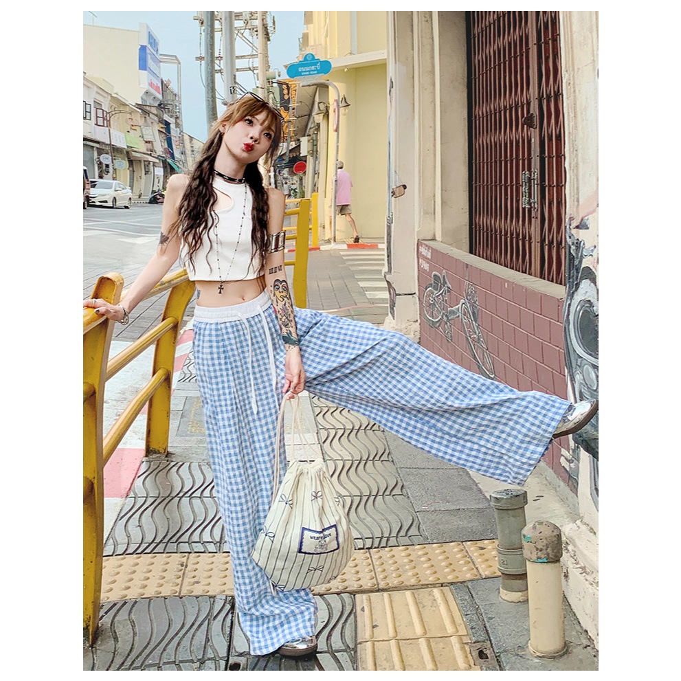 💓กางเกงลายสก๊อตผู้หญิง💓 กางเกงขากว้าง กางเกงเอวสูง กางเกงลำลอง กางเกงหลวม - รูปที่ 3