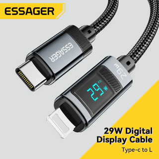 Essager Type-C to L PD29W สายเคเบิลข้อมูลจอแสดงผลดิจิตอล USB2.0 ลวดถัก มาพร้อมกับ Velcro for ip