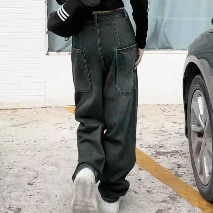 กางเกงยีนส์เอวสูง กางเกงยีนส์ขายาว แฟร์ชั่น  สไตส์เกาหลีทรงสวย กางเกงยีนส์ขายาวทรงกระบอก กางเกงยีนส์ขายาวผู้หญิง