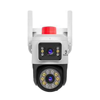 HOME-MALL กล้องวงจรปิดไร้สายdouble lens ไฟไซเรนเด่น คมชัด5MP กันน้ำip66 หมุนได้355องศา มีอินฟาเรด