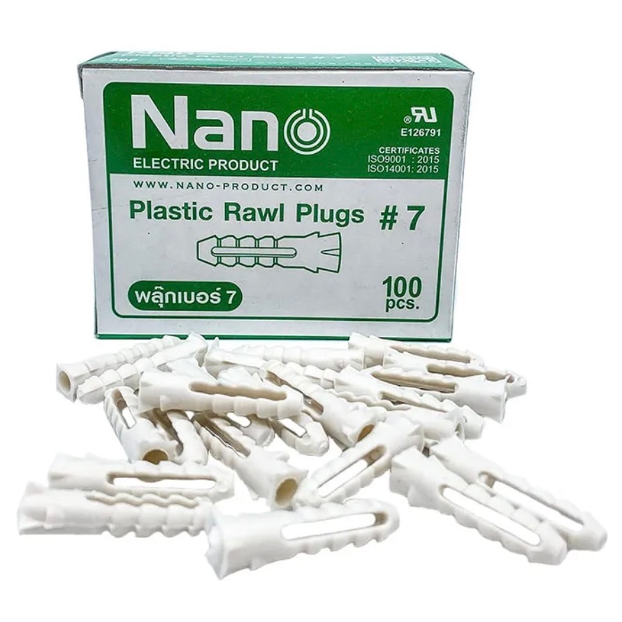 NANO พุก เบอร์ 7 พุกพลาสติก  ขนาด 7 มม. (แพ็ก 100 ตัว) สีขาว PLUG#7