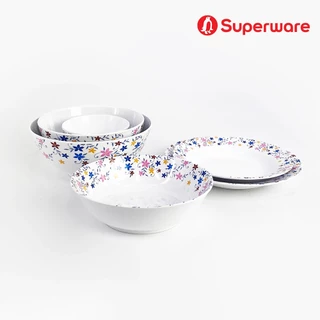 Srithai Superware จาน ชาม ถ้วย เมลามีน สำหรับใช้ ใส่อาหาร ลาย ดอกไม้ - Pink Ku ( พริ้ง-คุ)