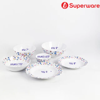 Srithai Superware จาน ชาม ถ้วย เมลามีน สำหรับใช้ ใส่อาหาร ลาย ดอกไม้ - Pink Ku ( พริ้ง-คุ)