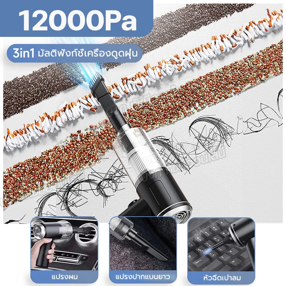 LT-009 เครื่องดูดฝุ่น ไซส์มินิ ไร้สาย 3in1 ดูดฝุ่น+เป่าลม ลมแรง ใช้ได้ทั้งในบ้าน และในรถ ที่ดูดฝุ่นไฟฟ้า USBชาร์จ thumbnail 6