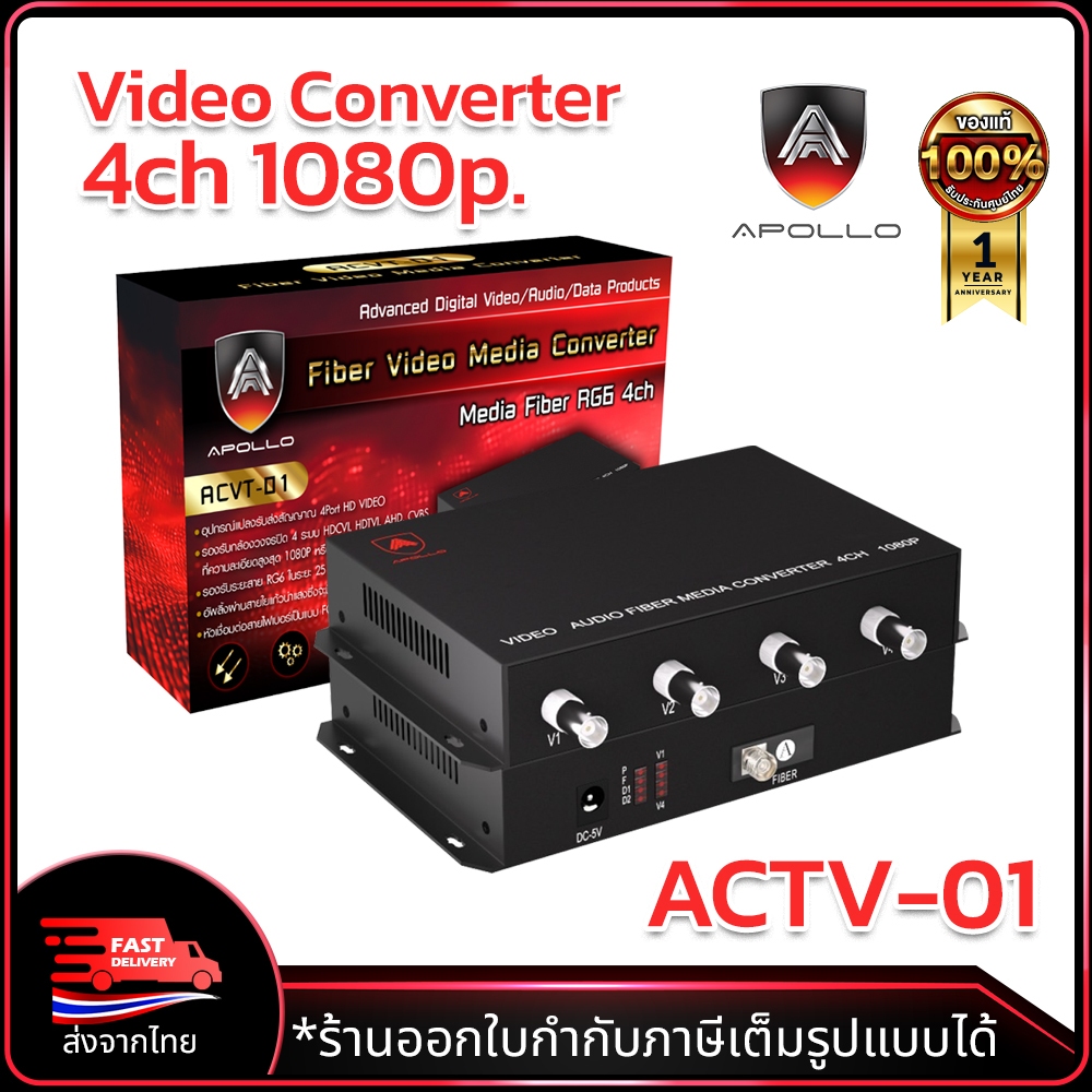 Apollo VIDEO OPTICAL CONVERTER 1080P รุ่น ACVT-01 อุปกรณ์แปลง กล้องวงจรปิดCCTV  BNC 4ch. สายRG6 เป็นFiber optic