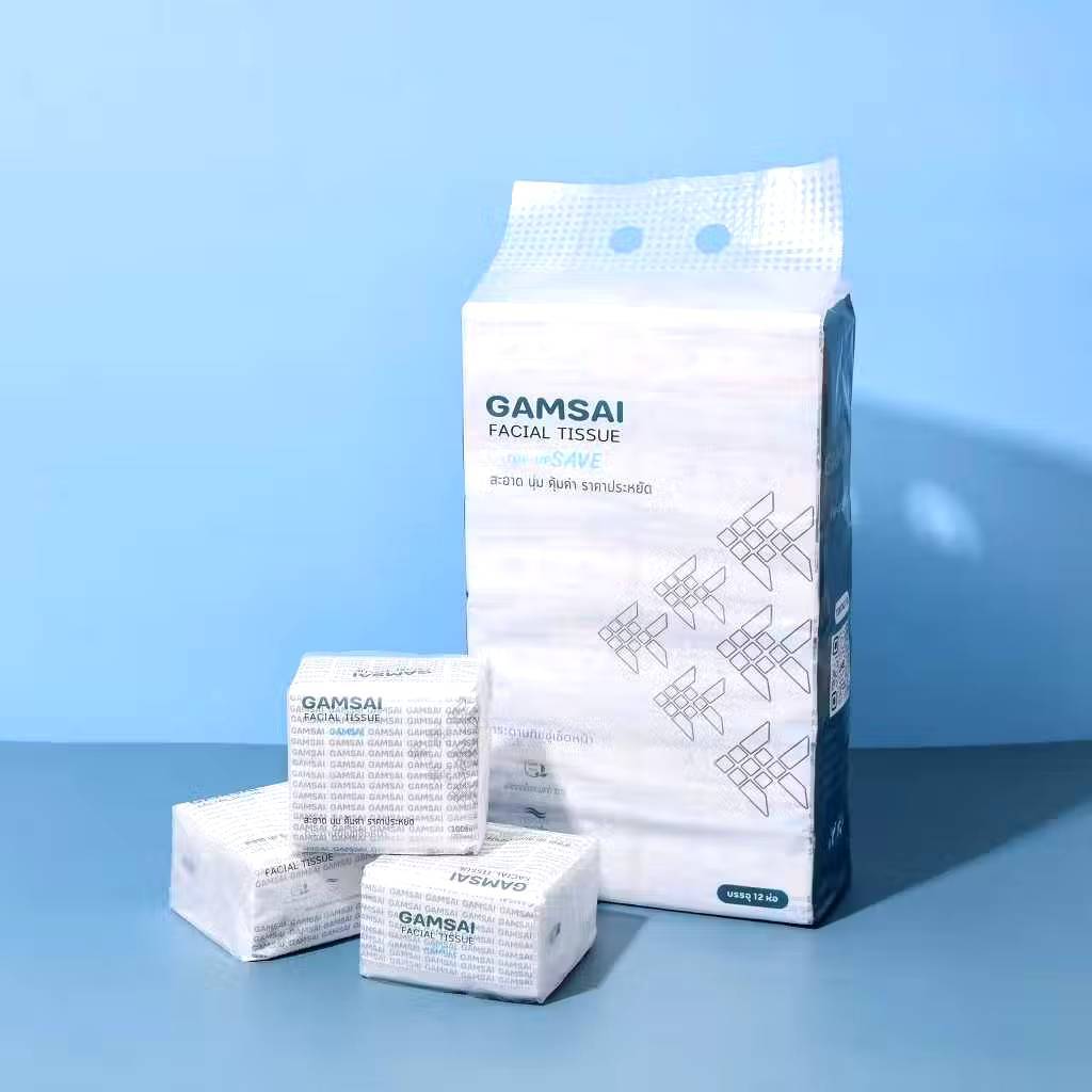 GAMSAI แก้มใสกระดาษทิชชู่เช็ดหน้า รุ่น TOP-UP SAVE หนา2ชั้น 1 หิ้ว บรรจุ 12ห่อ