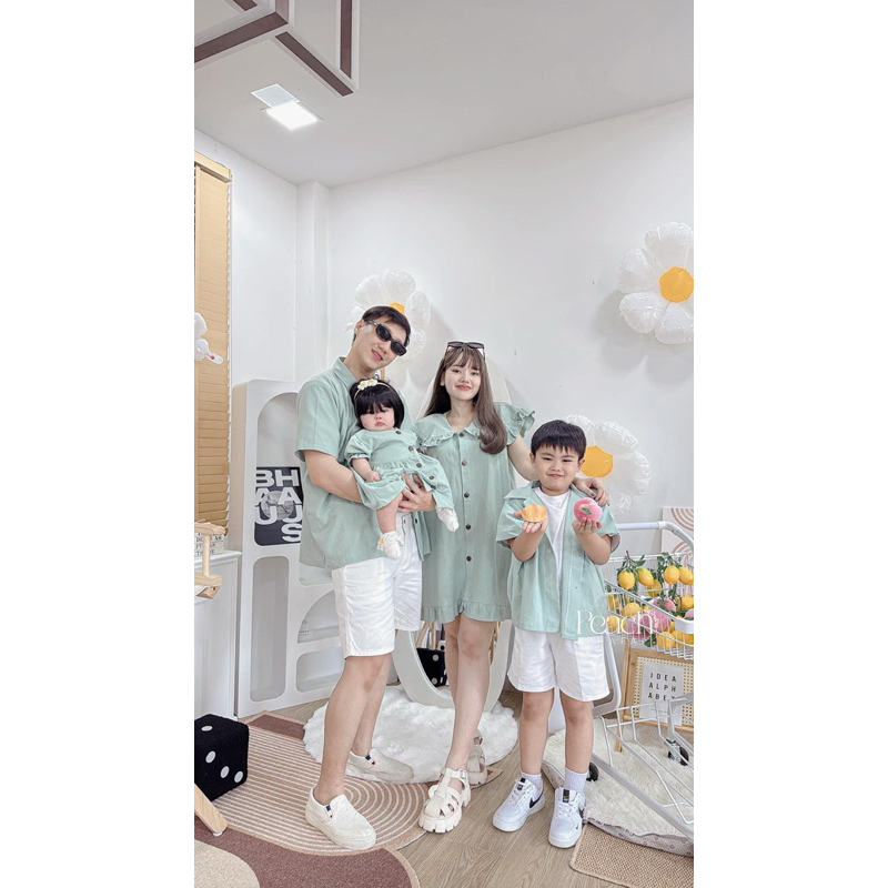 คอลเลคชั่นครอบครัวเนื้อผ้าฝ้ายสีพื้นกดแยกชิ้น family2