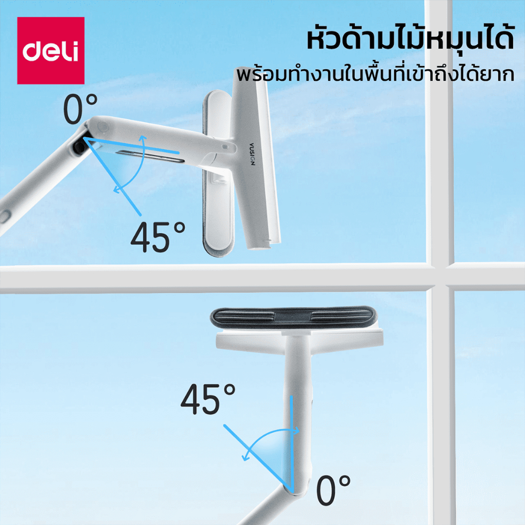 [ของขวัญฟรี] Deli แปรงทำความสะอาด 4in1 ไม้เช็ดกระจก แปรงฟองน้ำ ถู รีด เช็ดกระจก Window Wiper - รูปที่ 5
